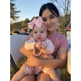 6 Inch Baby Girls Headband Bows, Soft Nylon Hairbands Cute Big Bow Super Elastic Headband for Baby Girls Newborn Infant Toddlers (Beige Pink White, Large)