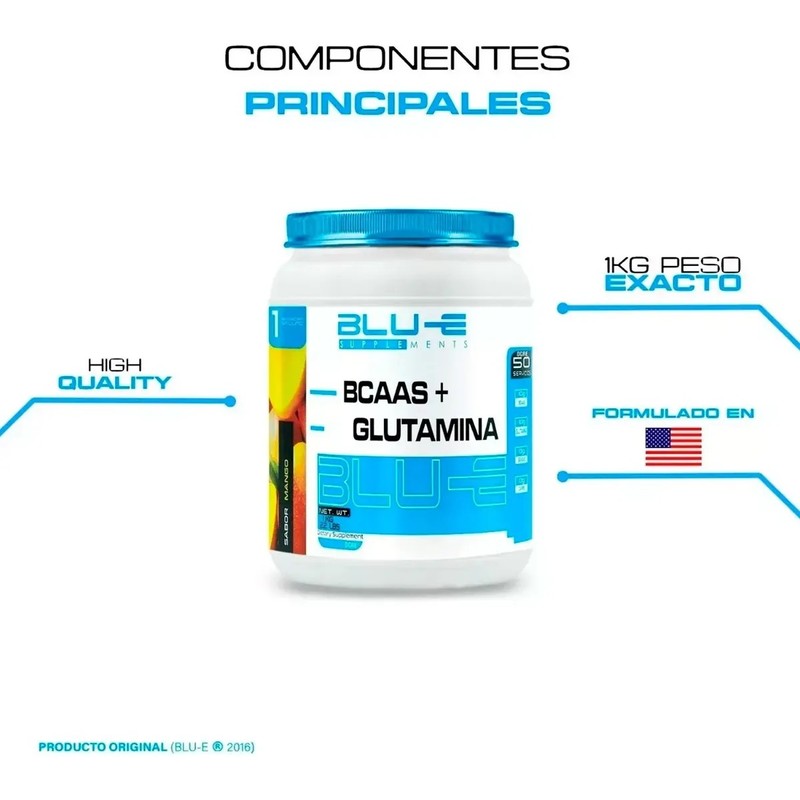 Aminoácidos Bcaas Glutamina Blu-e 1kg Varios Sabores