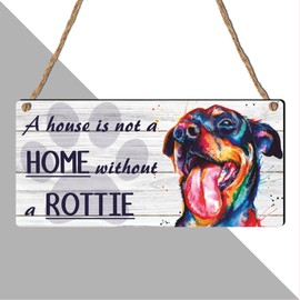 A House is Not a Home Without a Rottie" - Stunning Watercolour Rottweiler Decorative MDF Wooden Plaque for Pet Lovers, 19cm x 9cm, Rustic Twine Hanging Sign, Perfect for Home Décor and Gifts