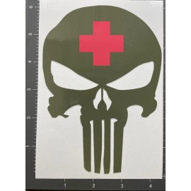 Egl PUNISHER SKULL  US Army Corp DECAL Green With Red Cross USN Medic Hospital