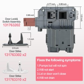 Upgraded New 131763256 Washer Door Latch Lock Lid Switch with 131763202 131763310 Door Striker Part Compatible with Frigidaire, Kenmore, Electrolux, GE Front Load Washer 1317632 131763255 131269400