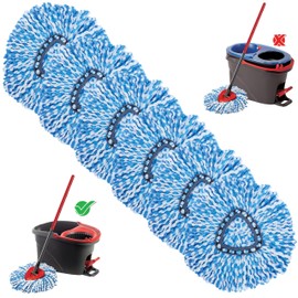 KLEEN HANDLER Microfiber Spin Mop Replacement Head Refills | Compatible with O Ceda EasyWring 1 Tank System, Blue, L (6-Pack)
