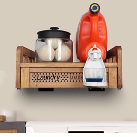 Besuerte Farmhouse Hanging Liquid Detergent Holder - Wood Laundry Shelves Wall Mounted- Detergent Organizer for Laundry Room- Laundry Room Storage Accessories Dispenser (Nut Brown)