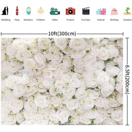 3 x 2 m Photo Background Flower Wall White Rose Floral Photography Background Girls Birthday Party Wedding Bridal Shower Party Decorations Portrait Photo Shooting Banner Photo Studio Props