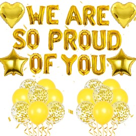 39pcs Congratulations Banner Graduation Balloons - We Are So Proud of You Decorations Gold Foil Balloons Letter Balloons for College High School Grad Party Supplies