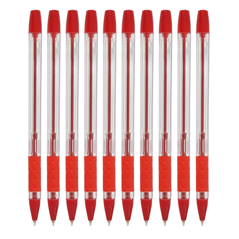 Gripper Ballpoint Pens, RED, Fine Point (0.5mm), Pack of 10,