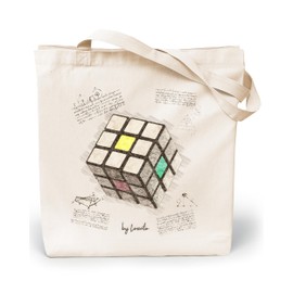 Loxato Printed Fabric Bag, Cotton Bag, 100% W 35 x H 42 x D 8 cm, Canvas Fabric Carry Bag 220 g/m², Jute Bag, Shopping Bag, Long Handle, 70 cm Shopping Bag, Vinci Cube