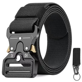 Qaestuan Men's Tactical Belt with Quick Release, 120 cm Military Work Belt, Men's Heavy Duty Military Nylon Web Belt, for Fire Brigade, Military, Outdoor & as a Gift, black