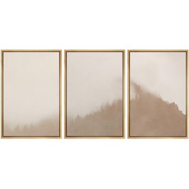 SIGNWIN Framed Canvas Print Wall Art Set Abstract Forest and Fog Landscape Minimalist Earth Tones Illustrations Modern Art Decorative Relax/Zen for Living Room, Bedroom, Office - 16"x24"x3 Natural