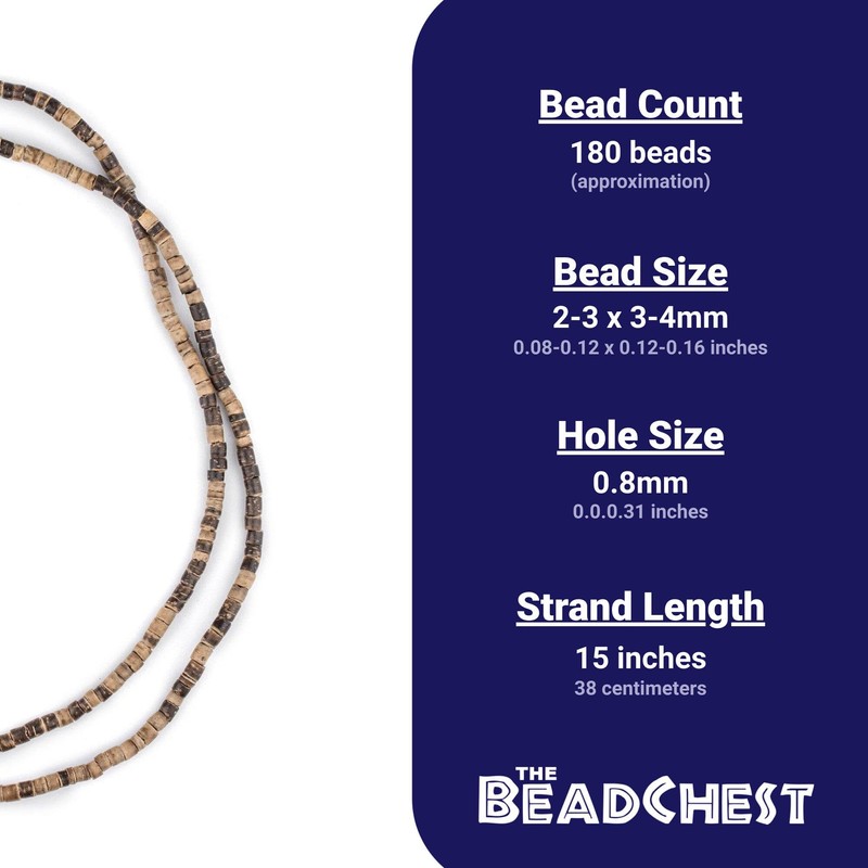 TheBeadChest Rustic Heishi Coconut Shell Beads (3-4mm)