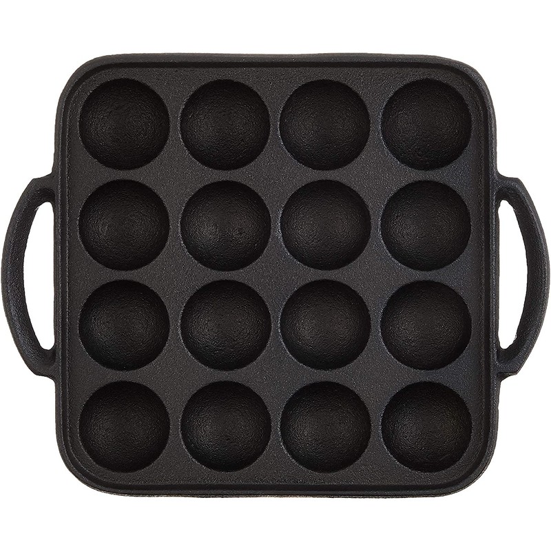 IPPINKA Japanese Cast Iron Takoyaki Grill Pan, 16 Holes, Made
