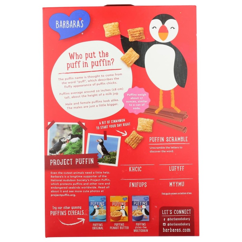 Barbara's Bakery Cinnamon Puffins Cereal, 10-ounce Boxes (Pack of 12)