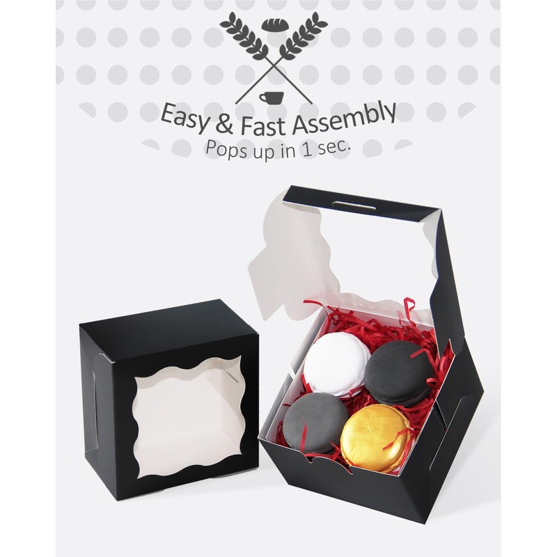 Gcardist Black Bakery Boxes with Window, Pack of 30, 10