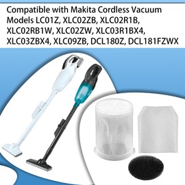 Filters Compatible with Makita Cordless Vacuums LC01Z, XLC02ZB, XLC02R1B, XLC02RB1W, XLC02ZW, XLC03R1BX4, XLC03ZBX4, XLC09ZB, DCL180Z, DCL181FZWX, 3 HEPA Filters, 3 Foam Filters, 12 Dust Bag