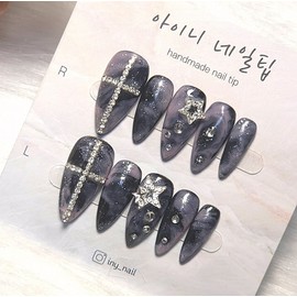[In-store special discount]Y2K Blackpink Cosmic Cross Nail Tips - Ballerina / [입점초특가할인]Y2K 블랙핑크 우주 십자가 네일팁 - 발레리나