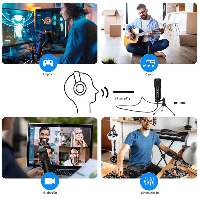 TXG Micrófono Condensador, Micrófono USB con Tripié, Microfono con Soporte