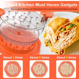 Chicken Shredder with Removable Plate - Manual Meat Shredder Tool with Transparent Lid & Cleaning Brush, Dishwasher Safe Kitchen Gadget for Shredding Chicken, Pork, Beef, Pulled Pork(Orange)