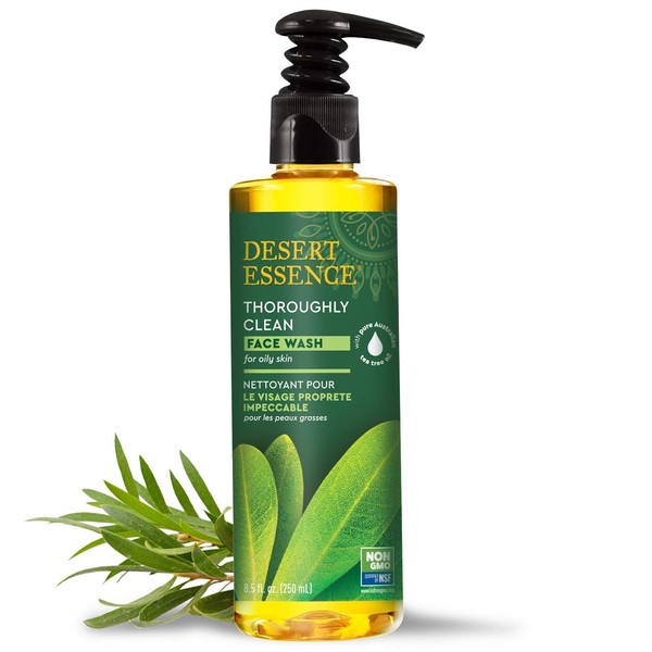 Desert Essence Thoroughly Clean Face Wash - Original - 8.5 Fl Oz - Tea Tree Oil - For Soft Radiant Skin - Gentle Cleanser - Extracts Of Goldenseal, Awapuhi, & Chamomile Essential Oils