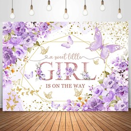 Sensfun Butterfly Baby Shower Backdrop A Sweet Little Girl is On The Way Photography Background Purple Butterfly Floral Princess Baby Shower Decorations Banner Party Supplies Photoshoot Props 7x5ft