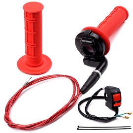 SKLK-SEL 7/8 22mm Twist Throttle Accelerator Handle Grips Cable Clamp On Off Switch Mini Bike Throttle Cable Kit for 50cc 90cc 110cc 125cc 140cc 150cc 200cc 250cc ATV Quad Pit Bike Dirtbike（RED）