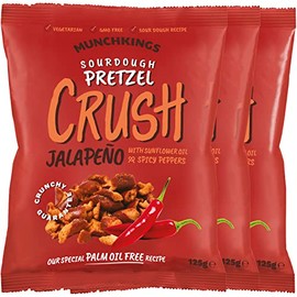 Hibvest MunchKings Sourdough Pretzel Crush - Pretzel Snack of Flavoured Pretzel Pieces (Jalapeno Pepper, 3 x 125g)