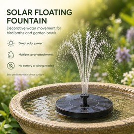Solar Floating Fountain Pump with 6 Spray Nozzles – 2.5W Bird-Bath Water Feature for Ponds, Gardens and Outdoor Containers