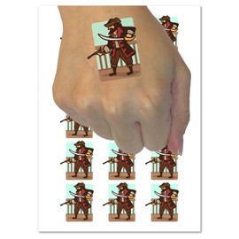 Pirate Cutlass Flintlock Pistol Temporary Tattoo Water Resistant Fake Body Art Set Collection - 54 1" Tattoos (1 Sheet)