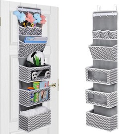 VICTORICH All-IN-ONE Over the Door Organizer, Super Behind the Door Storage Organizer with Door Rack and Large Clear Windows, Wall File Organizer, Hanging Organizer - Color: Gray Zigzag