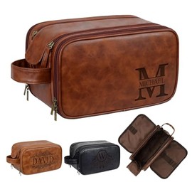 Travel Toiletry Bag for Men, Double Layer Handle, Water Resistant PU Leather Kit, Fathers Day Christmas Thanksgiving Groomsmen Wedding Gift, Reddish Brown, Vintage