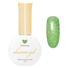 Daily Charme Charme Gel H40 Kiwi Kiss Rainbow Holographic Twinkle, Holographic Diamond Reflective Soak Off UV Led Gel Nail Polish, Home DIY/Nail Salon Manicure (Lime Green)