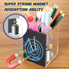 2 Pack Magnetic Pencil Holder Acrylic Makeup Brush Holder Pen Marker Holder Acrylic Cup Clear Makeup Brush Organizer for Locker Whiteboard Refrigerator School Office Classroom Storage Accessories