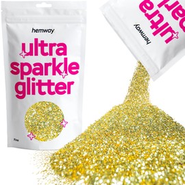 Hemway Premium Ultra Sparkle Glitter Multi Purpose Metallic Flake for Arts Crafts Nails Cosmetics Resin Festival Face Hair - Sand Gold - Fine (1/64" 0.015" 0.4mm) 100g / 3.5oz