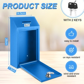 Yaocom Metal Donation Cash Box Collection Safe Suggestion Box with Lock Wall Mounted Mailbox Delivery Ballot Container for Home Office Outdoor Door(Blue)