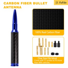 FirFiltr Carbon Fiber 50 Cal Bullet Antenna Fits for GMC Sierra Chevy Silverado 1500 Dodge Ram Jeep Ford Raptor Bronco Accessories,Universal Truck Antenna (Blue + Carbon Fiber)