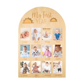R HORSE My First Year Photo Display Wood Board, Baby’s First Year Picture Frame 12 Months Milestone Board Photo Frame Neutral Baby Keepsake Frame Boho Sun 1st Birthday Nursery Decor Gift for Boy Girl
