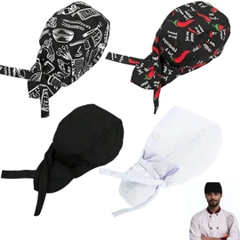 Amazleer 4 Pcs Unisex Chef Hat Elastic, Fashion Chef Bandana Hats, Chef Cap Adjustable for Men Women, Kitchen Hat Professional for Restaurant, Hotel, Catering (UK, Alpha, One Size, Multicolor)