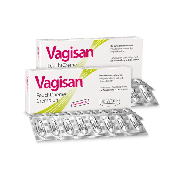 Vagisan Cremolum Moisture Cream - 2 x 16 Pieces | Hormone-Free Suppositories Against Vaginal Dryness | Relieves Burning, Itching and Pain Due to a Dry Vagina