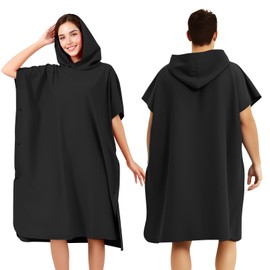 Bonbell Poncho Microfibra Natacion, Bata Natación Mujeres y Hombres Negro | Toalla Microfibra Natacion Secado Rápido y Cómodo, Bata Baño con Capucha, 