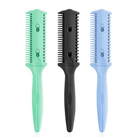 Soft 'N Style 3 Pack Double-Sided Hair Trimmer Comb - Split Ends Razor Styler for Thin and Thick Hair Cutting and Styling (Green, Black, Blue)