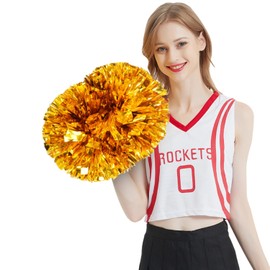 2PCS Cheerleading Pom Poms, Metallic Foil Cheer Poms, Hand Flower Pompoms for Games Stage Performances Audience Cheerleader Balls (Gold)
