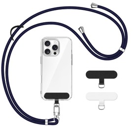 ivoler Multifunctional Phone Lanyard with Earbud/Glasses Hook, Adjustable Crossbody & Wrist Strap, Universal Compatibility for Most Phones – Hands-Free & Durable with Secure Patch Holder - Navy Blue