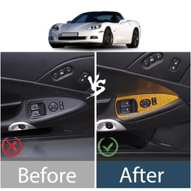 Lcojicep Window Lift Switch Panel Cover Trim Compatible with Corvette C6 Z06 ZR1 2005-2013, Front Window Glasses Lifter Button Frame Cover Decoration Interior Accessories (Yellow)