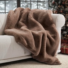 EVERGRACEHOME Luxury Soft Faux Chinchilla Fur Throw Blanket for Couch, Warm Thick Heavy Winter Throw Blanket 1220GSM for Bed, Fluffy Cozy Mink Blanket with Reversible Velvet, Tawny Mink, 50"x60"