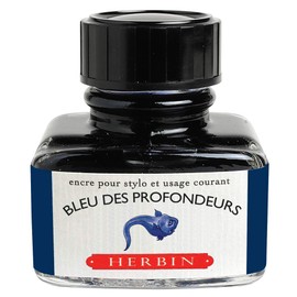 Jacques Herbin - Ref 13018T - Ink for Fountain Pens & Rollerball Pens - Bleu des Profondeurs/Deep Blue - 30ml Bottle with Integrated Pen Rest - Blue-Coloured Ink