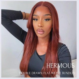 HERMOUS 12A Reddish Brown Bundles Human Hair With Closure 16 18 20+16 Double Drawn Auburn Weave Bundles With Closure Copper Red Brown Sew In Colored Straight Quick Weave Hair Bundles With Closure