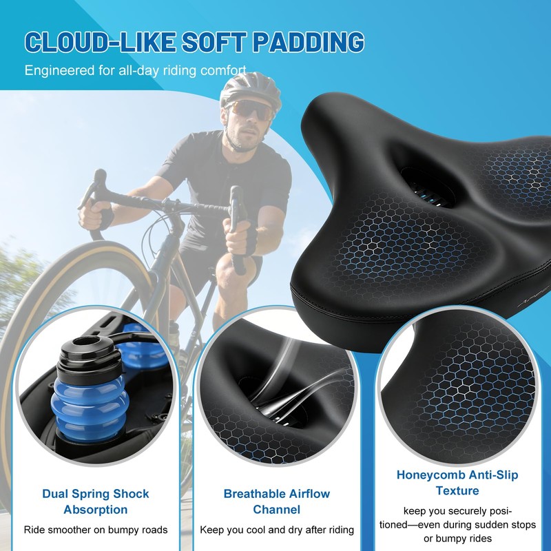 APECYC Bike Seat Extra Wide, Oversized Comfort Bicycle Saddle for