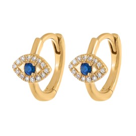 Genkigold 18K Real Gold Plated Evil Eye Earrings - Sparkling White Lab Diamond, Protection Jewelry, and Hoop Design - Gift for Women