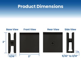 Shower Glass Clamp - Hole-in-Glass Fixed Panel U Clamp - Glass Shower Door Hardware for Bathroom - Squared U Clamps, Glass Clamps, Panel Clamp for 3/8"-1/2" (10-12 mm) Tempered Glass - Matte Black
