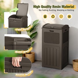 Devoko 33 Gallon Outdoor Trash Can with Dual Lid, Heavy Duty Waterproof Resin Garbage Bins Outside, Hideaway Waste Bins for Patio, Outside Pool, Backyard and Deck (2, Deep Brown)
