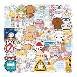 Animales Coreanos Cute Kawaii Tierno Encantador 50 Calcomanías Stickers Pvc Vs Agua Variados Sin Repetir Impermeables Removible Diseños Únicos Para Electrónicos, Laptops, Termos, Celulares